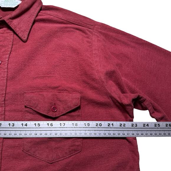 Vintage Arctic Chamois Shirt Button L USA Made 90s Mens Long Sleeve Red Solid - Picture 5 of 7